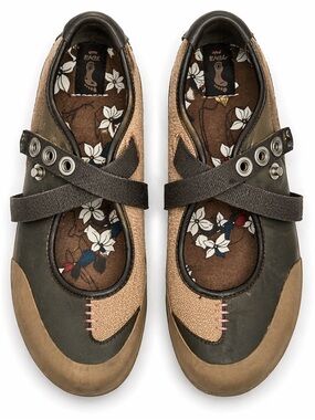 Teva Ryley Mary Jane Shoes Brown Canvas Leather Strap Comfort Flats Size 10